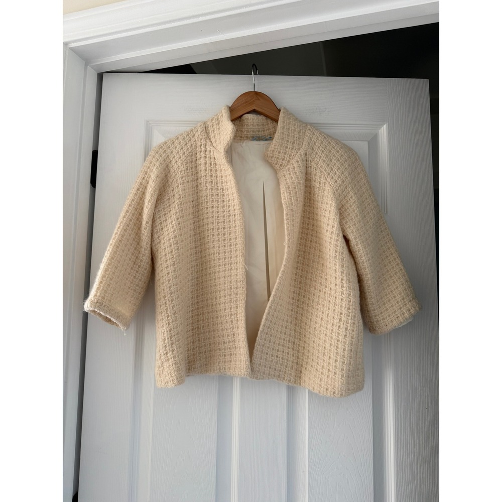 J. Mclaughlin Basketweave Cream Cashmere Blend Jacket Quiet Luxury Casual
